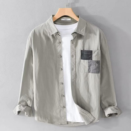 Couture-moda | Men’s Long Sleeve Shirt – Relaxed Fit – Comfortable Cotton Blend – Patch Pocket – Button Down - Image 1