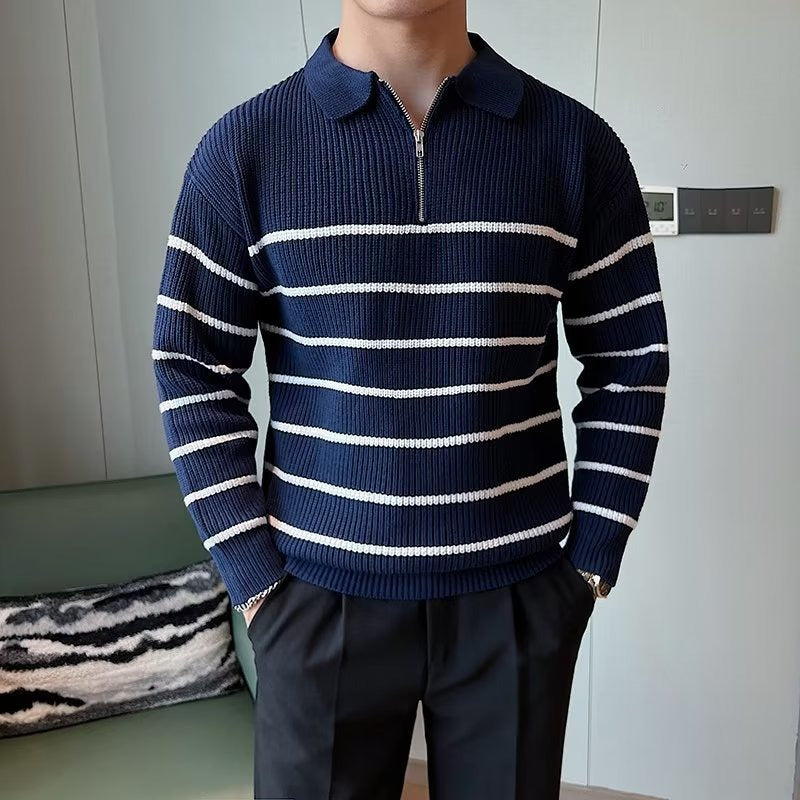 Liam | Men's Striped Zipper Front Sweater - Image 6