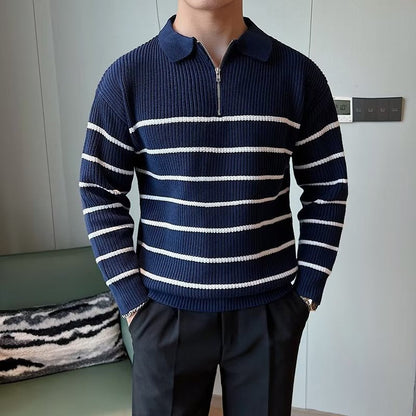 Liam | Men's Striped Zipper Front Sweater - Image 6