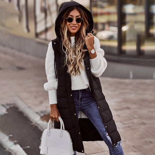 Phoebe | Women's Long Hooded Puffer Vest - Image 1