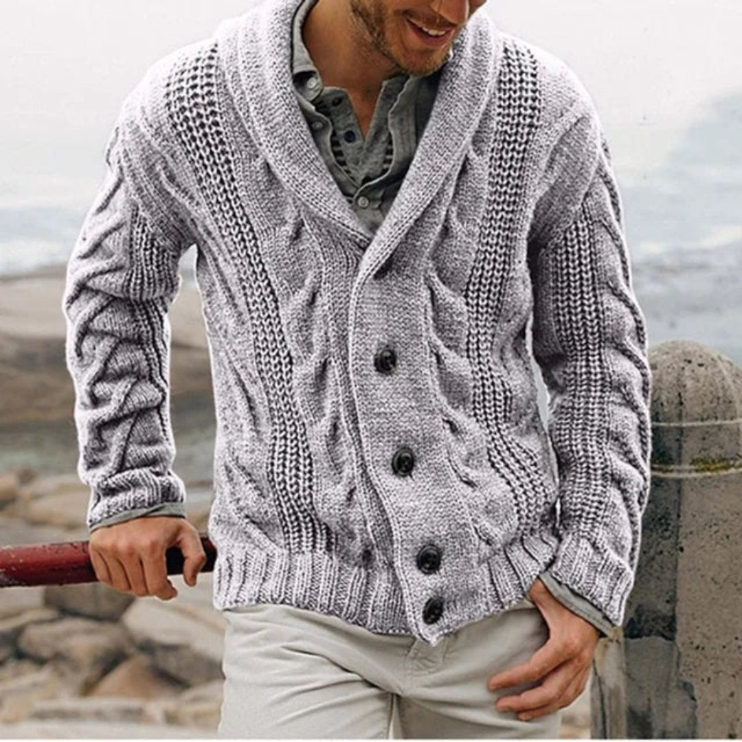Raymond | Men's Shawl Collar Cable Knit Jacket - Image 4