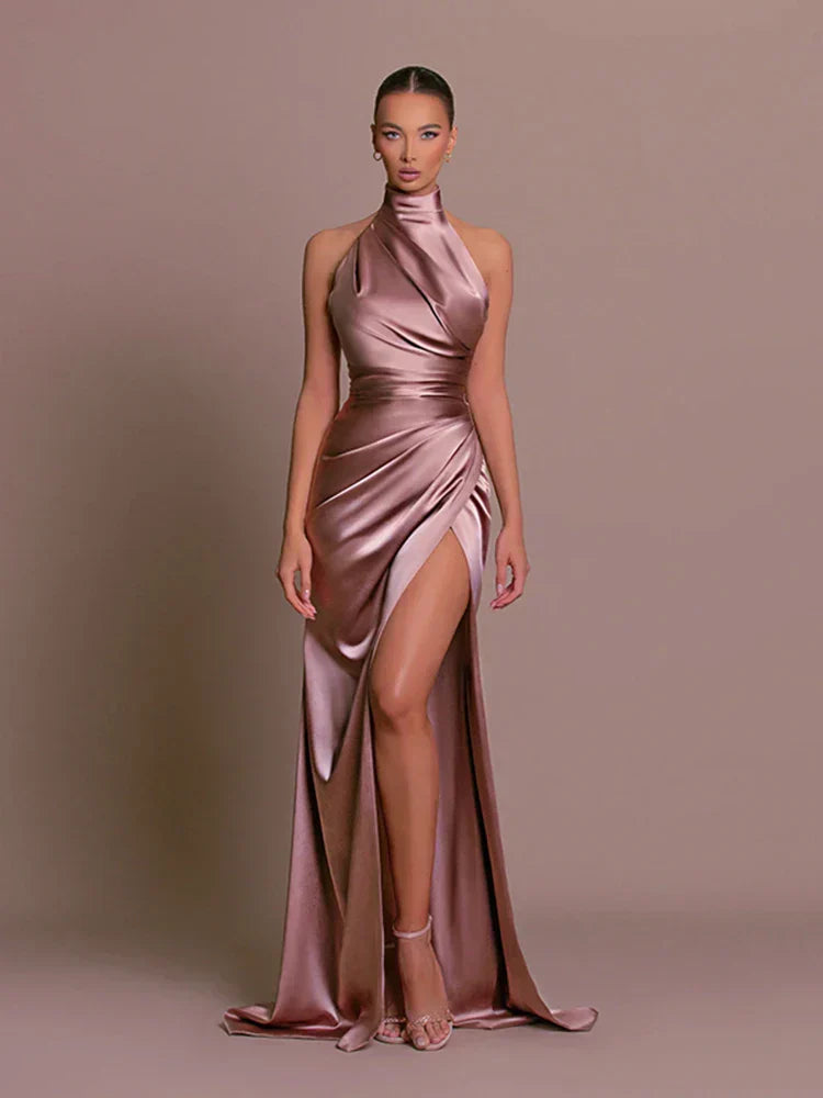 Carla | Elegant High-Slit Satin Evening Dress - Image 1