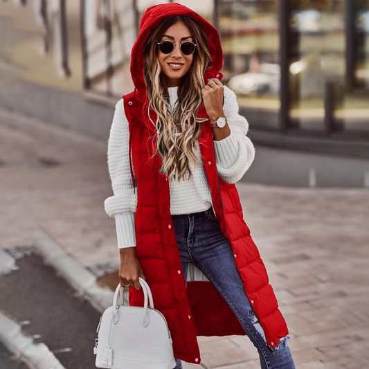 Kristen | Women's Hooded Longline Puffer Vest - Image 1