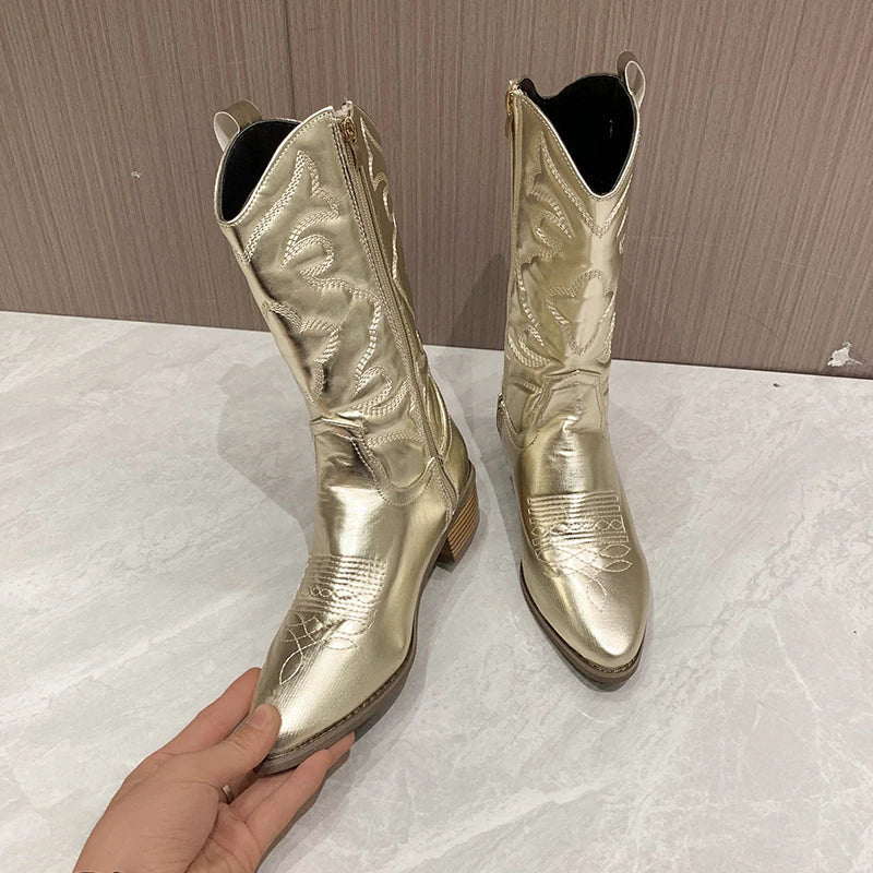 Nadia | Women's Embroidered Mid-Calf Cowboy Boots - Image 3