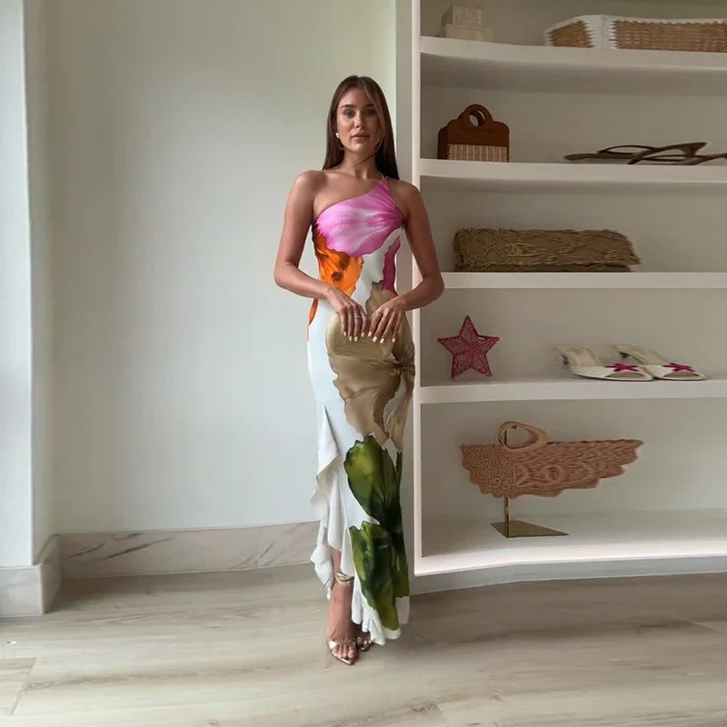 Hannah | Elegant Floral One-Shoulder Maxi Dress - Image 1