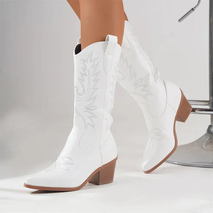 Bailey | Women's Embroidered Mid-Calf Block Heel Cowboy Boots - Image 2