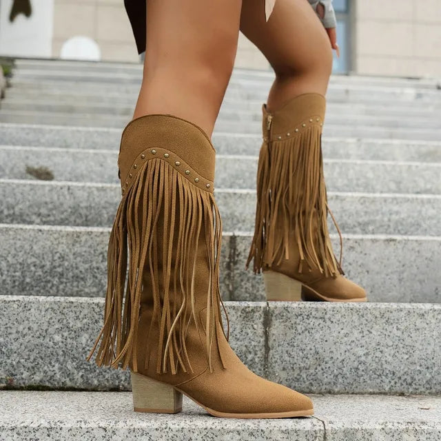 Kelsey | Women's Fringe Knee High Western Boots - Image 6