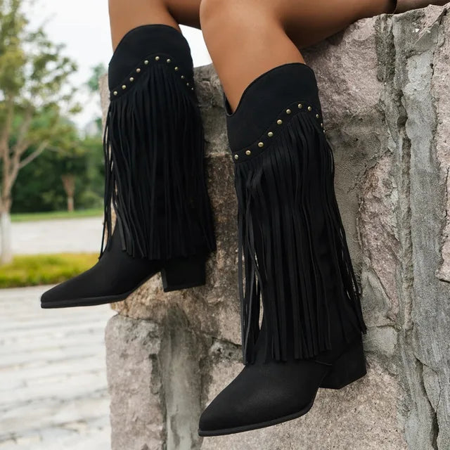 Kelsey | Women's Fringe Knee High Western Boots - Image 5