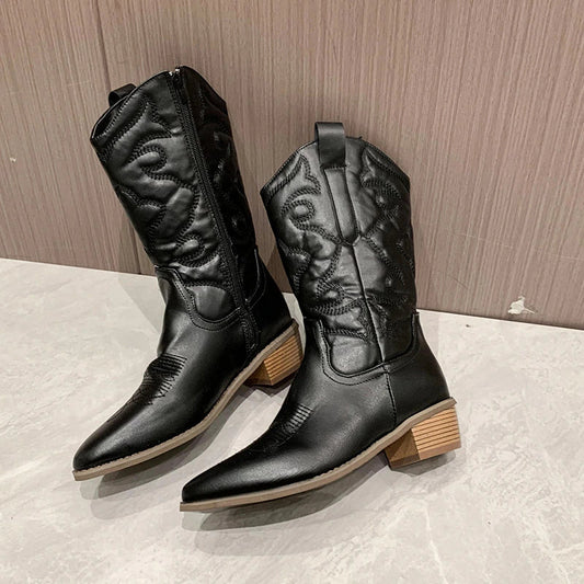 Nadia | Women's Embroidered Mid-Calf Cowboy Boots - Image 1