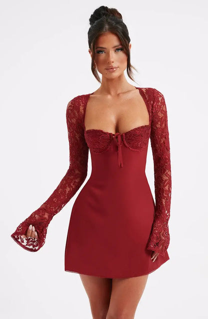 Tasha | Women's Lace Sleeve Bodycon Mini Dress - Image 6