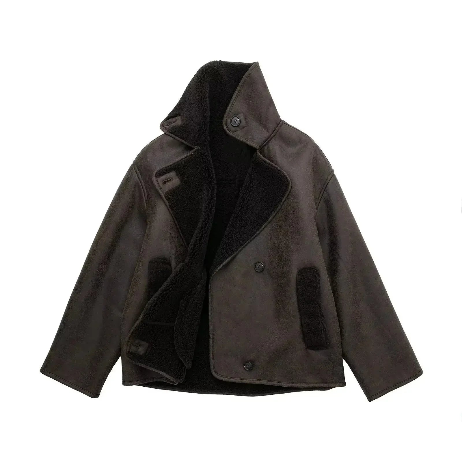 Melissa | Women's Oversized Sherpa Lined Double Breasted Jacket - Image 2