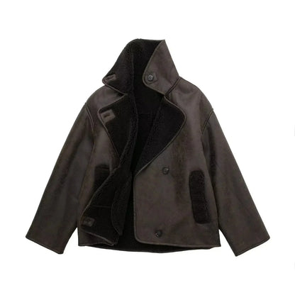 Melissa | Women's Oversized Sherpa Lined Double Breasted Jacket - Image 2