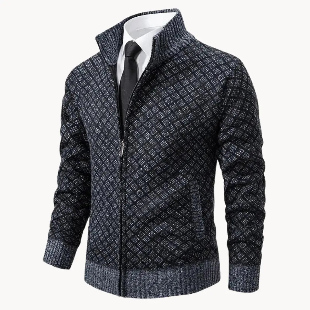 Damon | Men's Full-Zip Patterned Sweater Jacket - Image 3