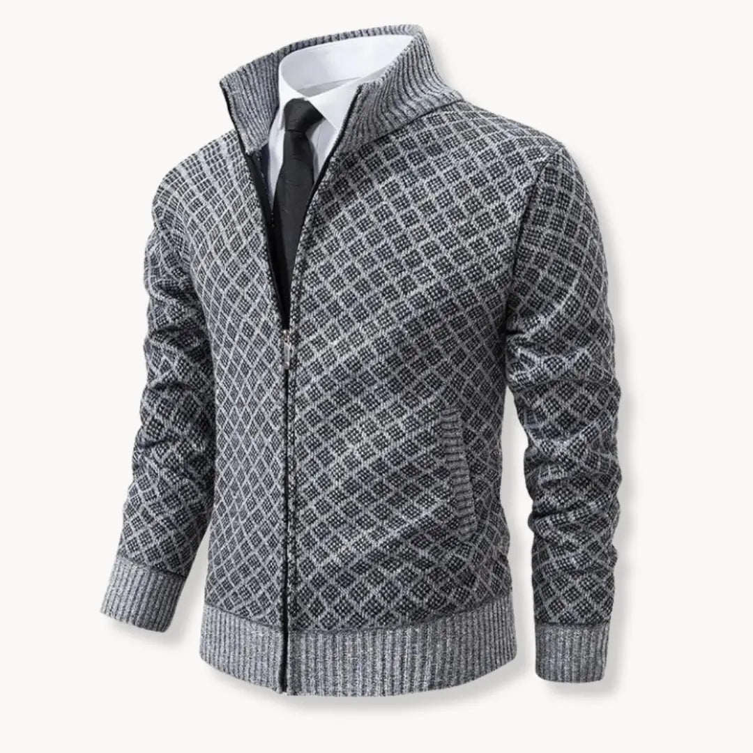 Damon | Men's Full-Zip Patterned Sweater Jacket - Image 4