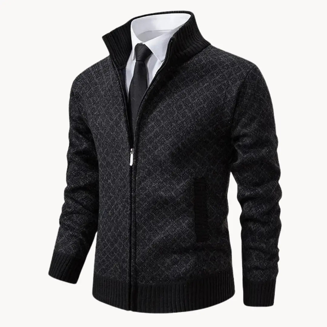 Damon | Men's Full-Zip Patterned Sweater Jacket - Image 1