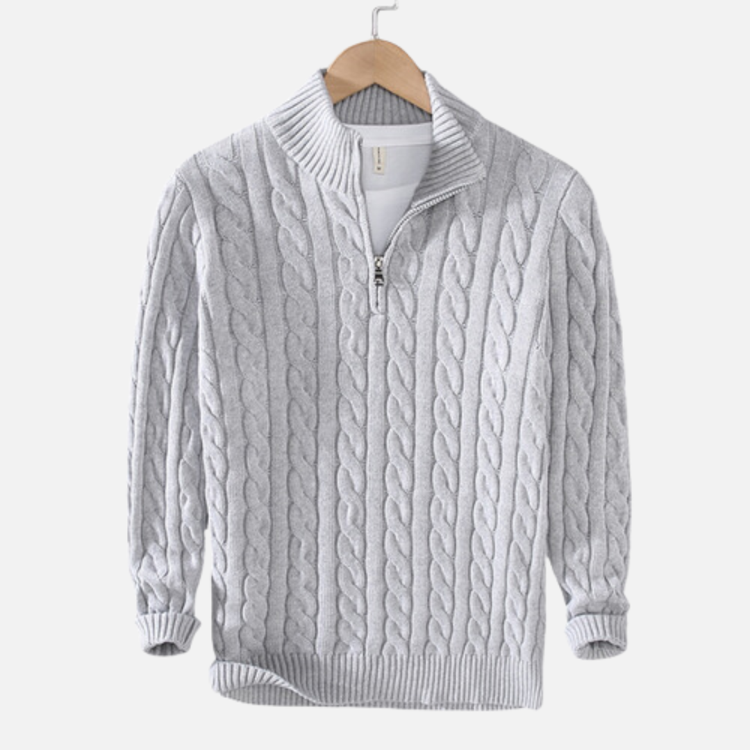 Kevin | Men's Quarter Zip Cable Knit Sweater - Image 1
