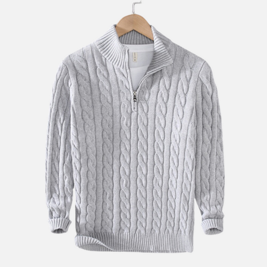 Kevin | Men's Quarter Zip Cable Knit Sweater - Image 1