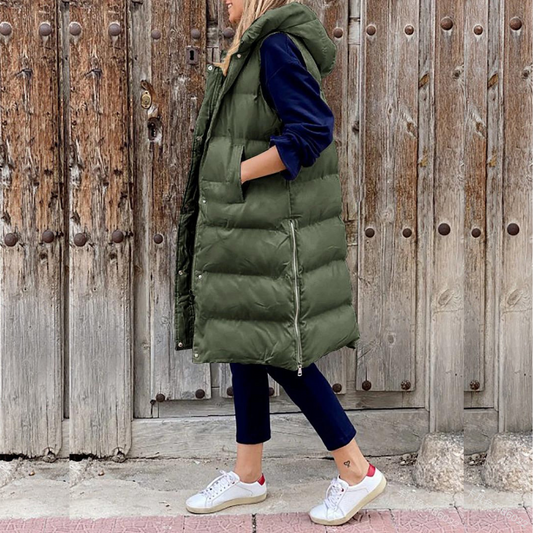 Delilah | Women's Hooded Long Puffer Vest - Image 1