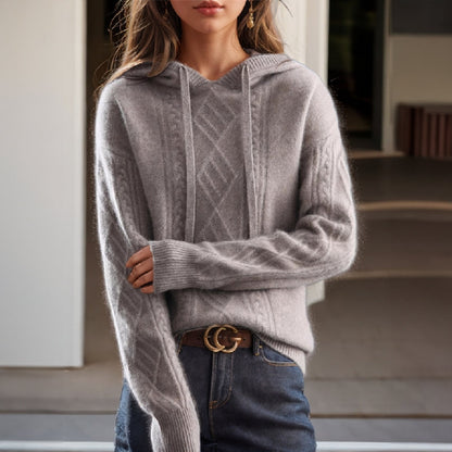 Jamie | Women's Cable Knit Hooded Pullover Sweater - Image 2