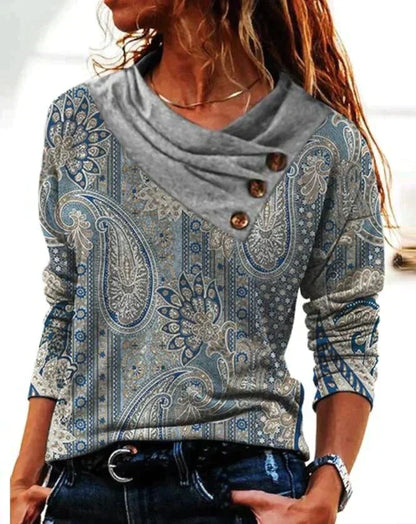 Gina | Women's Long Sleeve Cowl Neck Printed Blouse - Image 2