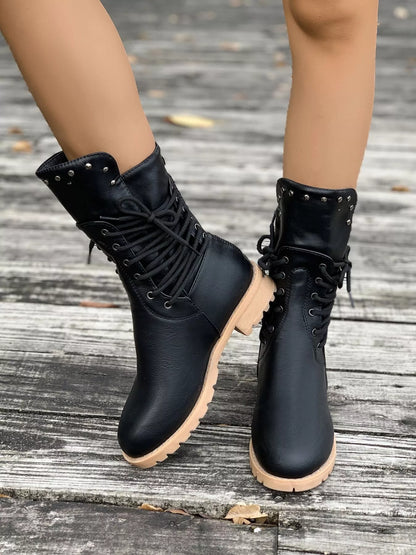 Susan | Women's Lace-Up Mid-Calf Combat Boots - Image 10