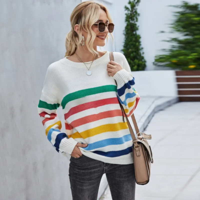 Amber | Women's Cropped Striped Sweater - Image 4