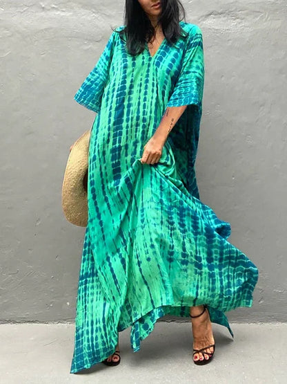 Amy | Effortless Boho Green Maxi Dress for Women in Casual Kaftan Style