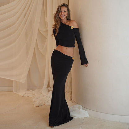 Image of Angela | Women's One Shoulder Maxi Skirt Set