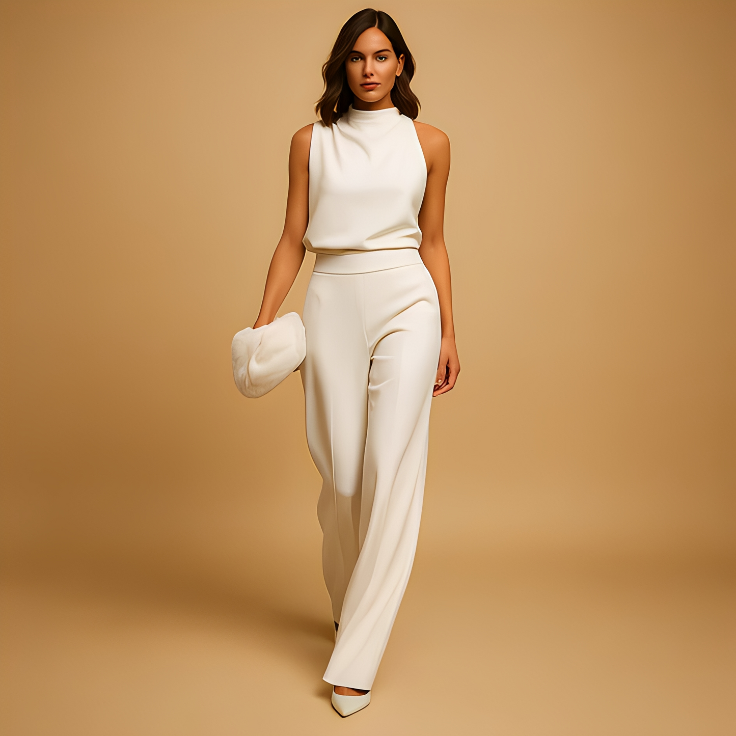 Image of Ava | Women's High Neck Sleeveless Two-Piece Pant Set