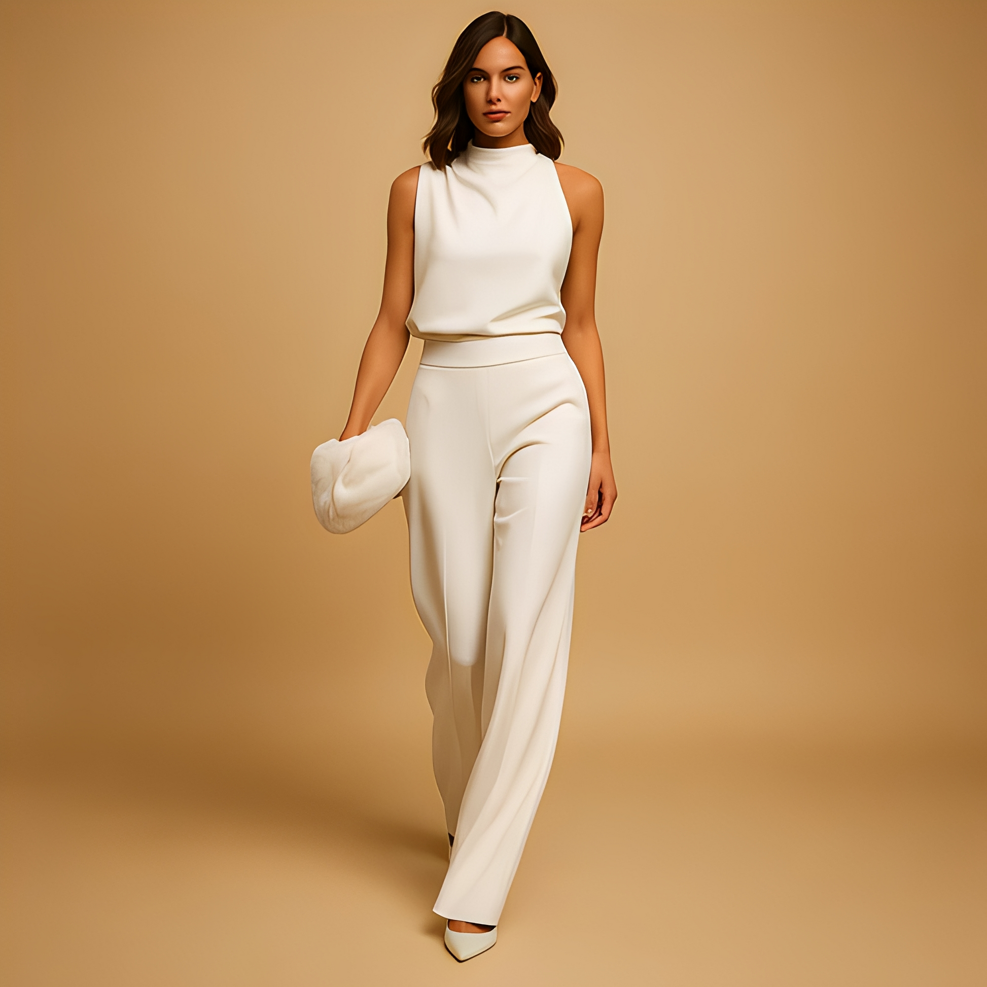 Image of Ava | Women's High Neck Sleeveless Two-Piece Pant Set