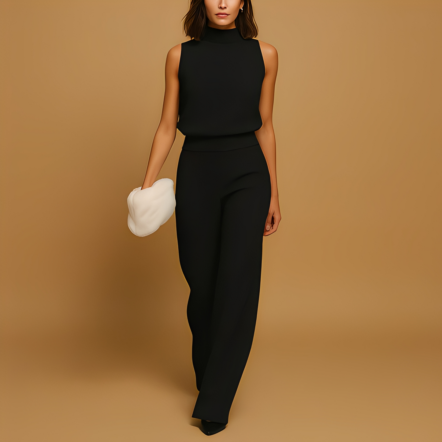 Image of Ava | Women's High Neck Sleeveless Two-Piece Pant Set