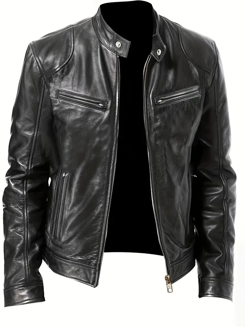 Clarence | Men's Slim Fit Leather Racer Jacket - Image 1