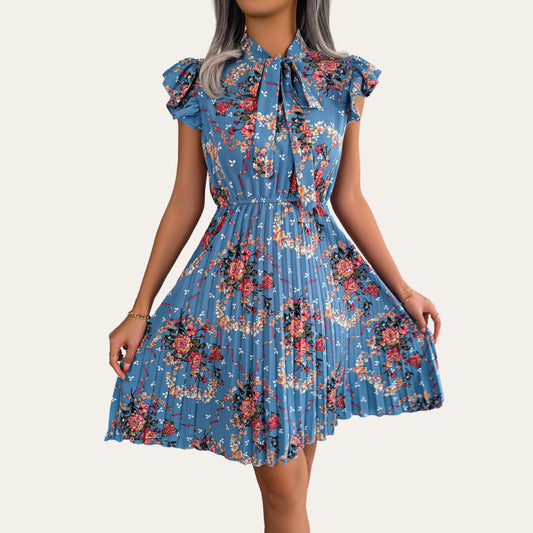 Vestea | Elegant Floral Dress with Bow - Image 1