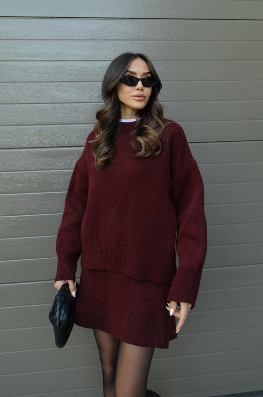 Dominique | Women's Oversized Mini Sweater Skirt Set - Image 1