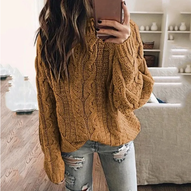 Camille | Women's Off-the-Shoulder Cable Knit Sweater - Image 3