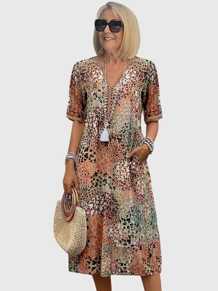 Image of Casey | Women's V-Neck A-Line Midi Dress