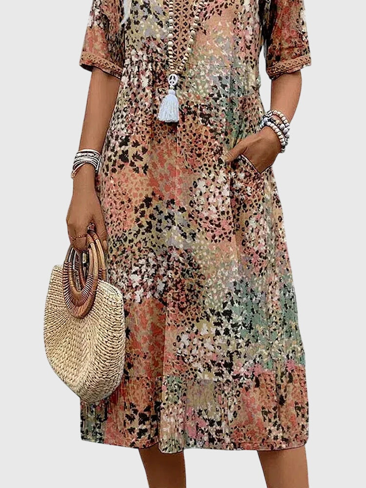 Image of Casey | Women's V-Neck A-Line Midi Dress