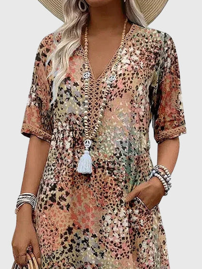 Image of Casey | Women's V-Neck A-Line Midi Dress