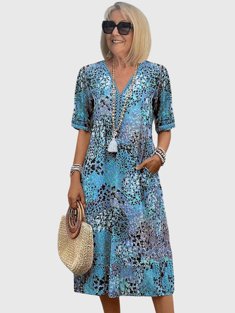 Image of Casey | Women's V-Neck A-Line Midi Dress