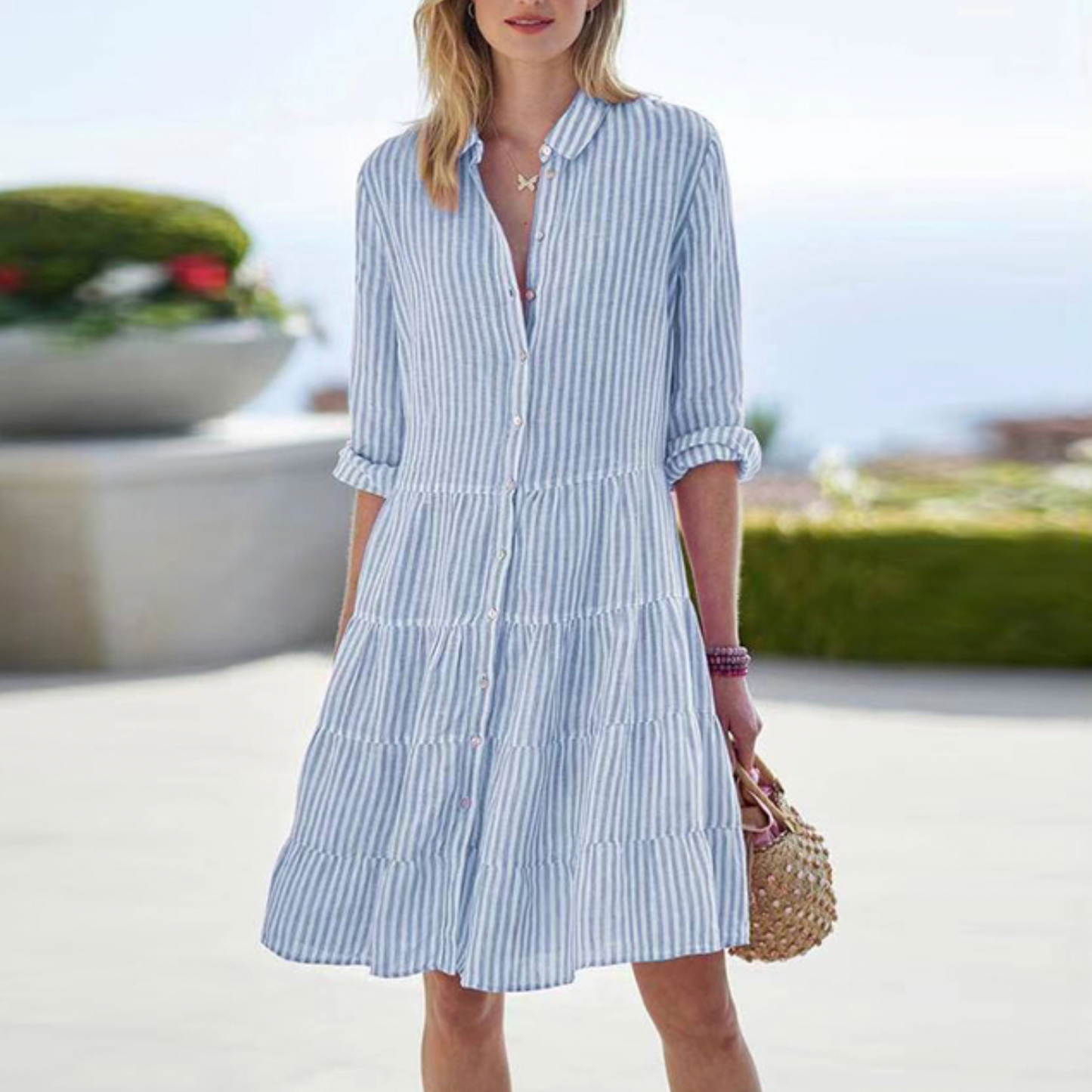 Image of Catherine | Women's Button-Down Striped Mini Dress