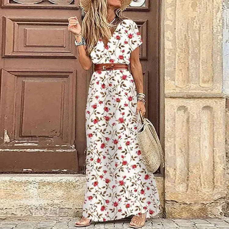 Image of Connie | Women's V-Neck Belted Maxi Dress