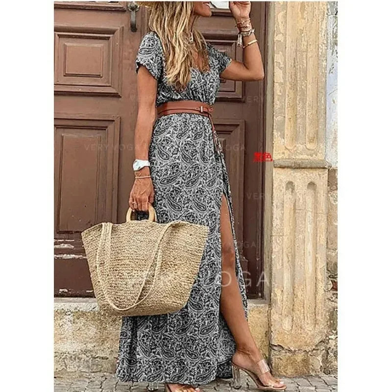 Image of Connie | Women's V-Neck Belted Maxi Dress
