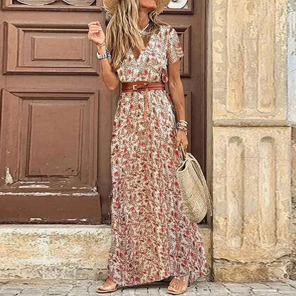 Image of Connie | Women's V-Neck Belted Maxi Dress