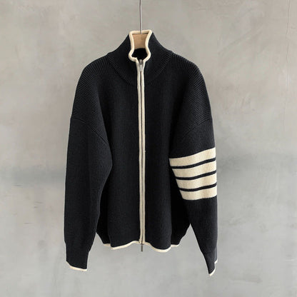 Ryan | Men's Zip-Up Striped Sleeve Sweater - Image 1