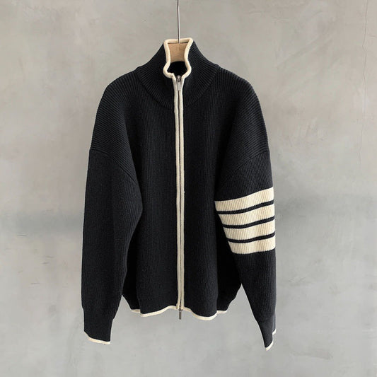 Ryan | Men's Zip-Up Striped Sleeve Sweater - Image 1