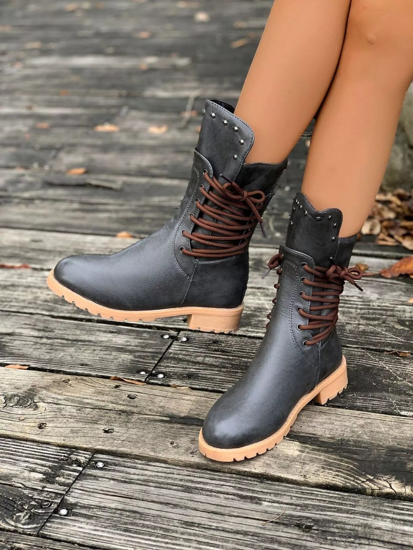 Susan | Women's Lace-Up Mid-Calf Combat Boots - Image 5