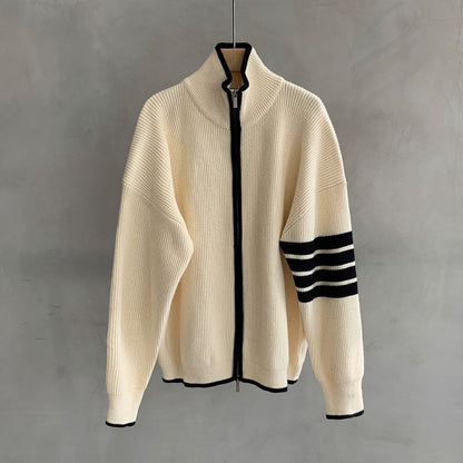 Ryan | Men's Zip-Up Striped Sleeve Sweater - Image 2