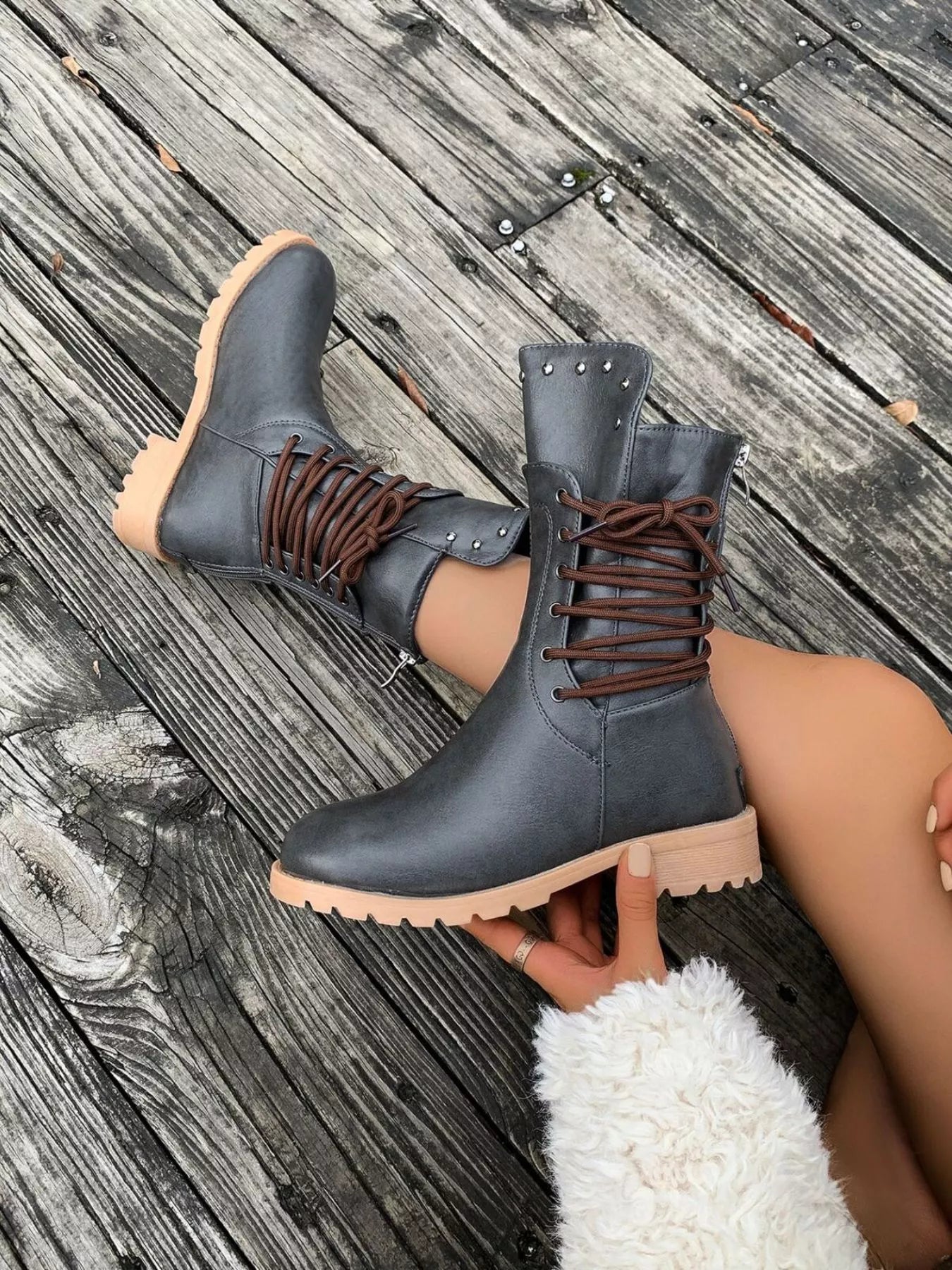 Susan | Women's Lace-Up Mid-Calf Combat Boots - Image 8