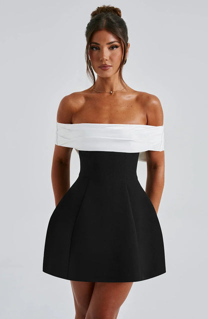 Jessica | Elegant Noir Mini Dress with Modern Bow Detail - Image 7