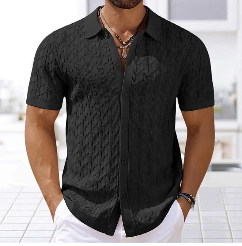 David | Retro Stylish Jacquard Knit Polo for Men - Image 7